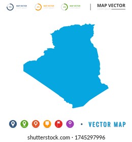 Map of Algeria blue and set pin icon.