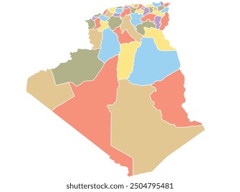 Map of Algeria by region in different colors. Vector illustration.