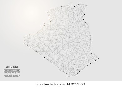 A map of Algeria consisting of 3D triangles, lines, points, and connections. Vector illustration of the EPS 10.