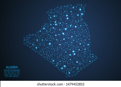 A map of Algeria consisting of 3D triangles, lines, points, and connections. Vector illustration of the EPS 10.