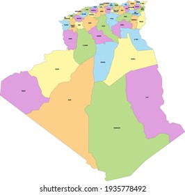 Map of Algeria with division by regions or provinces