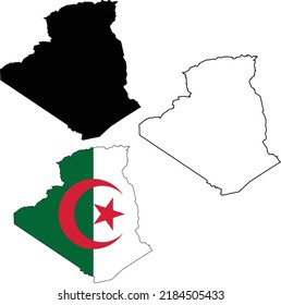 map of Algeria with flag. outline map Algeria. Algeria vector map silhouette. flat style.