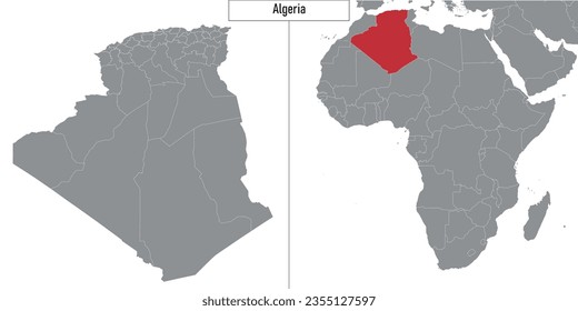 map of Algeria and location on Africa map. Vector illustration