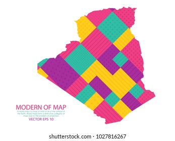 Map of Algeria - Modern Geometric dots and lines background, colorful carving art - blue, yellow and violet. Vector illustration eps 10.