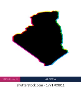 Map of Algeria in multicolor style on the border vector design template