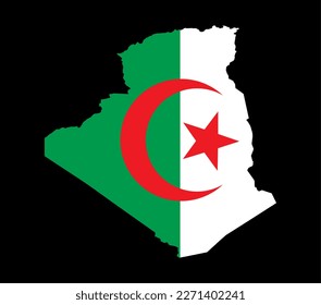 Map of Algeria with national flag design on black background. Vector illustration.