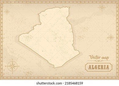 Map of Algeria in the old style, brown graphics in retro fantasy style