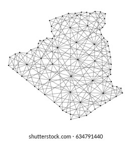 Map of Algeria from polygonal black lines and dots of vector illustration
