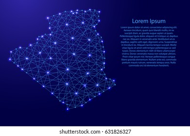 Map of Algeria from polygonal blue lines and glowing stars vector illustration