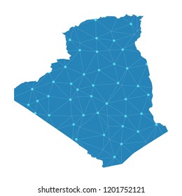 Map of Algeria from Polygonal wire frame low poly mash, contours network line, luminous space stars, design sphere, dot and structure. Vector Illustration EPS10.