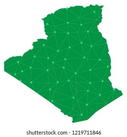 Map of Algeria from Polygonal wire frame low poly mash, contours network line, luminous space stars, design sphere, dot and structure. Vector Illustration EPS10.