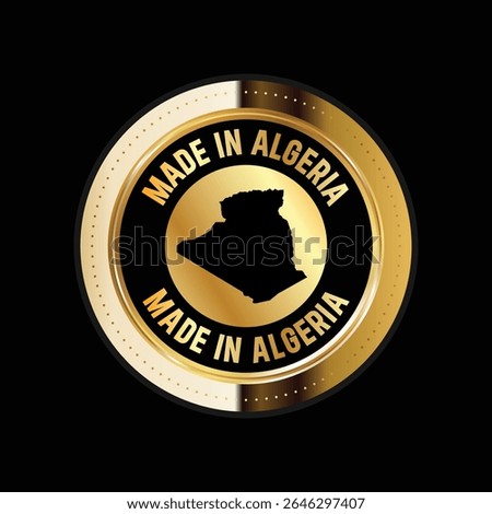 Map of Algeria. Vector illustration. Logo, Icon, and Symbol. Algeria map gold seal. 