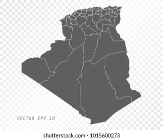 Map of Algeria , vector illustration on transparent background. Items are placed on separate layers and editable.