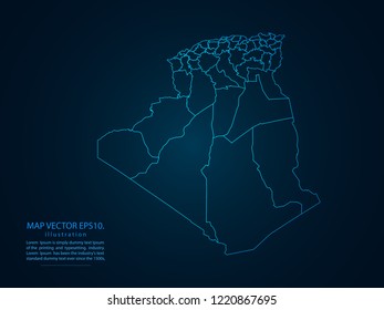 Map of Algeria,Abstract mash line and point scales on dark background for your web site design map logo, app, ui,Travel. Vector illustration eps 10.