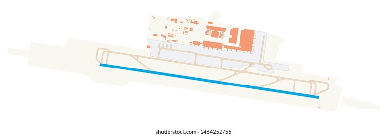 Karte von Flughafen Alicante-Elche (Spanien). IATA-Code: ALC. Flughafenschema mit Start- und Landebahnen, Rollbahnen, Vorfeld, Parkplätzen und Gebäuden. Kartendaten von OpenStreetMap.