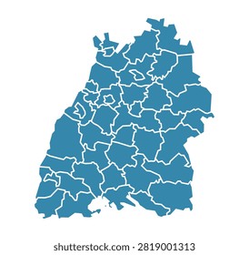 Baden-Württemberg Map with All Districts Flat Vector Illustration of German State