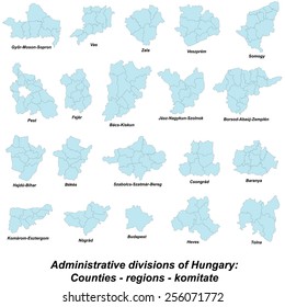 Map of all regions and counties of Hungary.