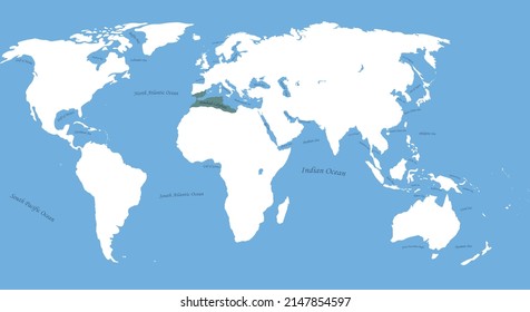 Map Of Almohad Caliphate The Largest Borders With All World And Sea, Ocean Names