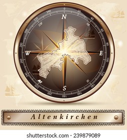 Map of Altenkirchen with borders in bronze