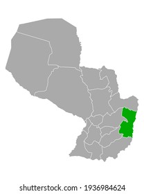 Map of Alto Parana in Paraguay on white