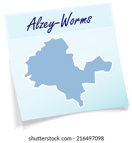 Map of Alzey as sticky note in blue