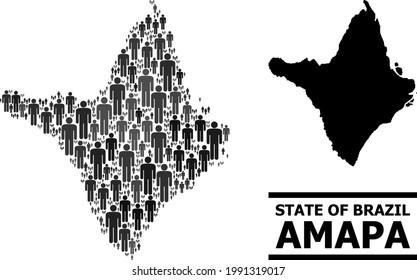 Map of Amapa state for social applications. Vector population abstraction. Concept map of Amapa state done of people elements. Demographic concept in dark gray color shades.