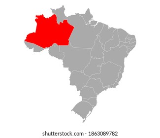 Map of Amazonas in Brazil on white