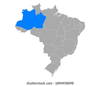 Map of Amazonas in Brazil on white