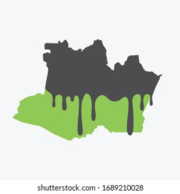 Map of Amazonas covered in oil. Oil pollution in Brazilian state. Conceptual.