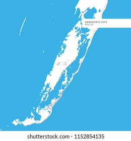 Mapa de la Isla Ambergris Caye, Belice, contiene esquemas geográficos para la masa de la tierra, el agua, las carreteras principales y las carreteras menores.