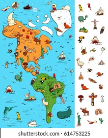 Map of America: Big Geography Visual Game. Locate isolated items (right margin) on a map. Illustration is in eps10 vector mode.