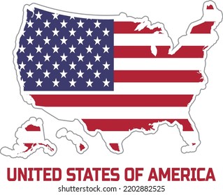 Map of America in America flag colors. With the description of the country name "United States of America"