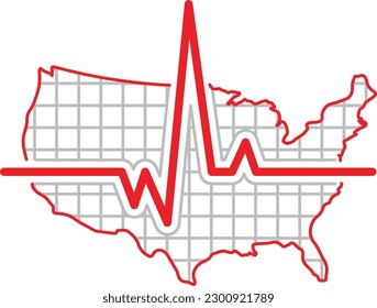 A map of America as a heart monitor