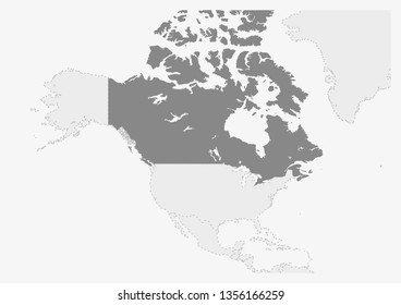 Map of America with highlighted Canada map, gray map of Canada with neighboring countries