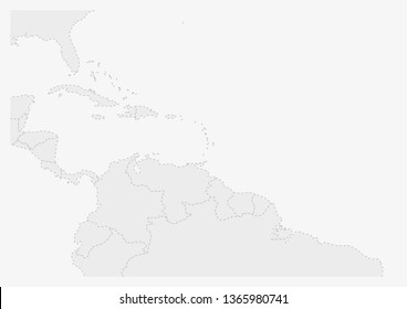 Map of America with highlighted Grenada map, gray map of Grenada with neighboring countries