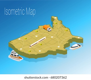 Map America isometric concept. 3d flat illustration of Map America