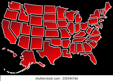 Map of America USA fifty states separated white border isolated on black