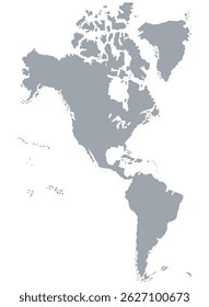 Map of the American continent or America, without political division in black and white, for school purposes and to study without names	
