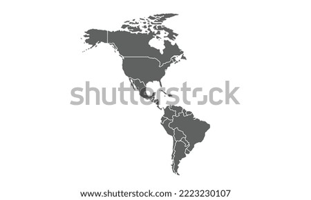 Map of American Continent  isolated on white background.