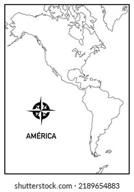 Mapa del continente americano, sin nombres y sin división política para la escuela o el estudio