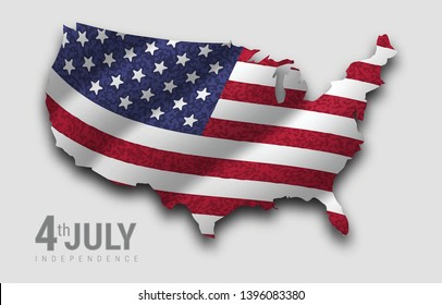 map of American USA with waving flag in background, united states of america, stars and stripes. Independence day 4th july