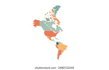 Map of americas north and south isolated modern colorful style. for website layouts, background, education, precise, customizable, Travel worldwide, map silhouette backdrop, earth geography.