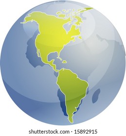 Map of the Americas, on a sperhical globe, cartographical illustration