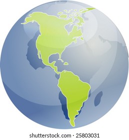 Map of the Americas, on a sperhical globe, cartographical illustration