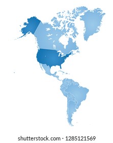 Mapa de América con Estados Unidos