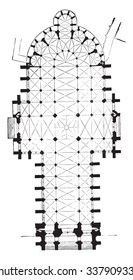 Map of Amiens cathedral, vintage engraved illustration. Industrial encyclopedia E.-O. Lami - 1875.
