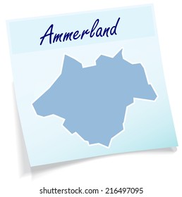 Map of Ammerland as sticky note in blue