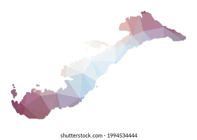 Map of Amorgos. Low poly illustration of the island. Geometric design with stripes. Vector illustration.