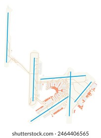 Map of Amsterdam Airport Schiphol (Netherlands). IATA-code: AMS. Airport diagram with runways, taxiways, apron, parking areas and buildings. Map Data from OpenStreetMap.