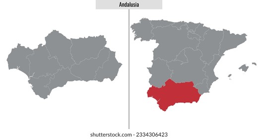 map of Andalusia autonomous community of Spain and location on Spanish map